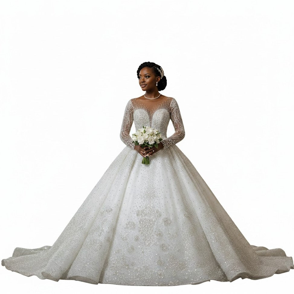 Elegant Long Sleeve Lace Ball Gown Wedding Dress