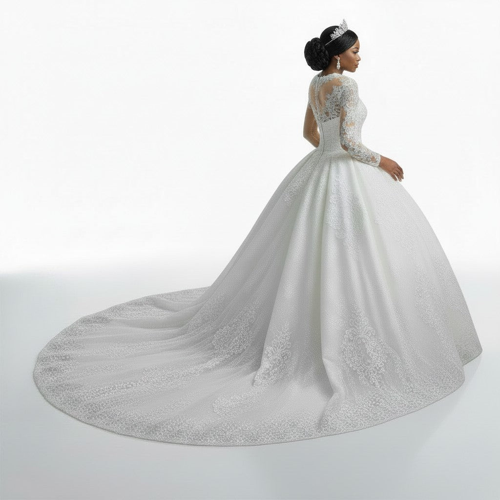 Elegant Long Sleeve Lace Ball Gown Wedding Dress