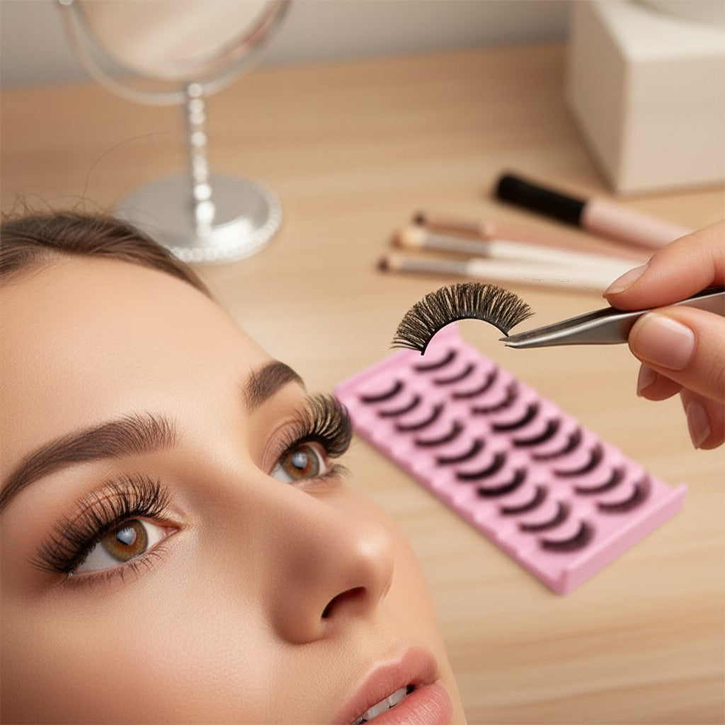 Aurapal 10 pairs of natural voluminous strip false eyelashes for enhanced eyes and glamour. Reusable and comfortable.