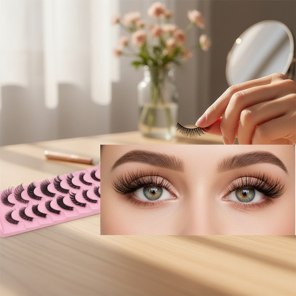 Aurapal 10 pairs of natural voluminous strip false eyelashes for enhanced eyes and glamour.