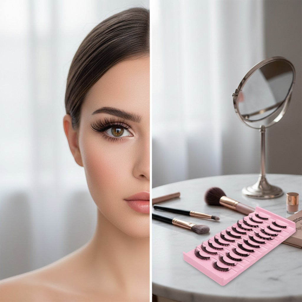 Aurapal 10 pairs of natural voluminous strip eyelashes for enhanced eyes, reusable and comfortable.