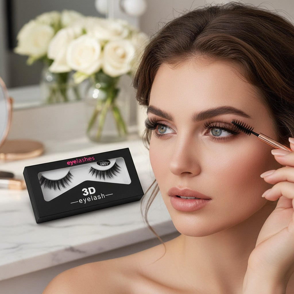 Aurapal 1 pair of 3D strip eyelashes, black, dramatic and voluminous for enhanced beauty.