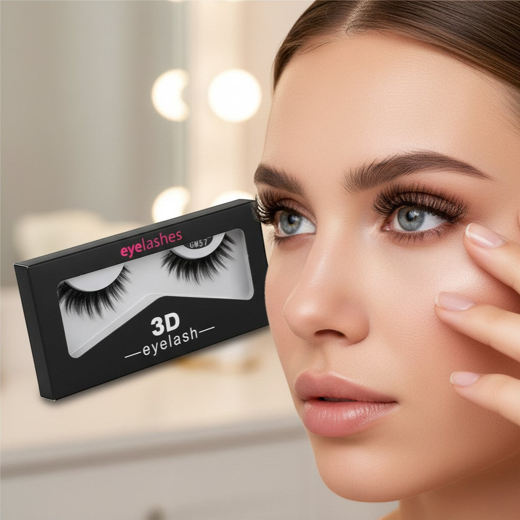 Aurapal 1 pair of 3D strip eyelashes, black, natural volume, lightweight and reusable for dramatic eye enhancement.