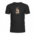 Aurapal black crewneck t-shirt featuring a vibrant graphic of a woman in a colorful headwrap with God Says I Am text.