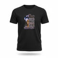 Aurapal black crew neck t-shirt featuring a graphic of a woman in a galaxy headwrap with inspirational affirmations.