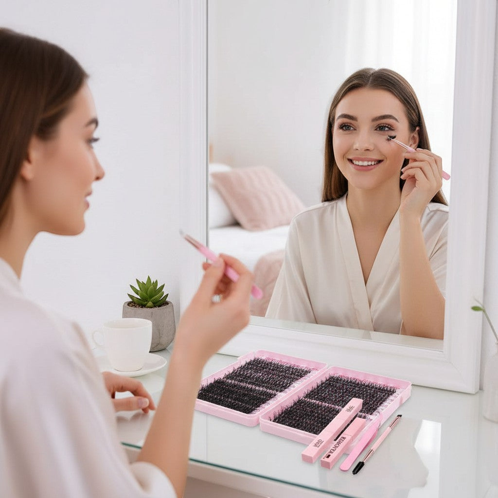 Aurapal Cluster Eyelashes Combo 2, individual lash clusters in various lengths for volume and dramatic eye looks.