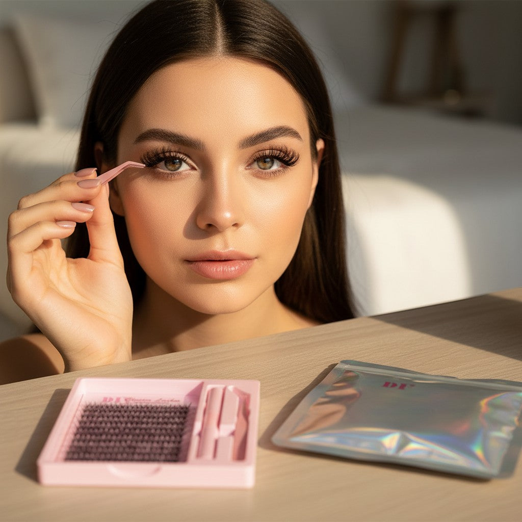 Aurapal Cluster Eyelashes Combo: DIY lash kit with multiple lengths for volume and definition. Includes tweezers and glue.