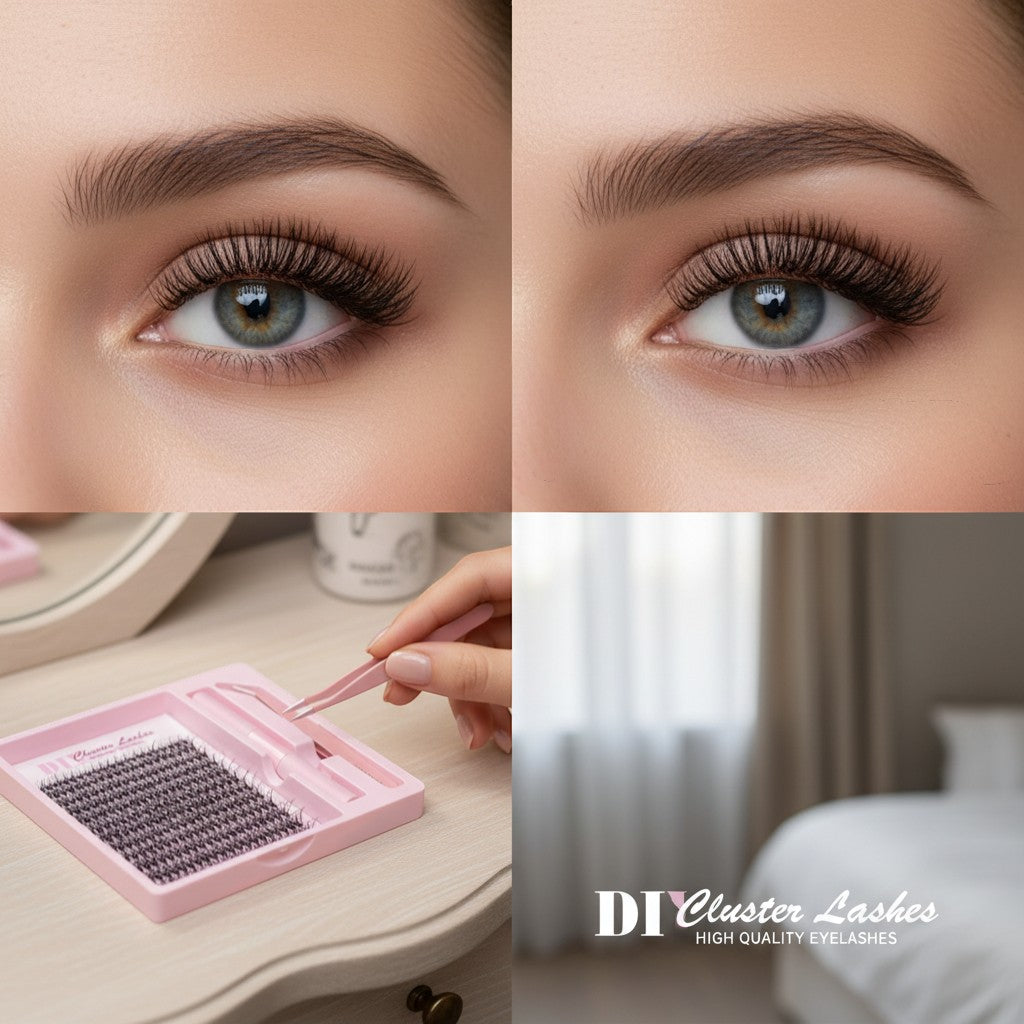 Aurapal Cluster Eyelashes Combo: DIY lash kit with multiple lengths for volume and definition. Includes tweezers and adhesive.