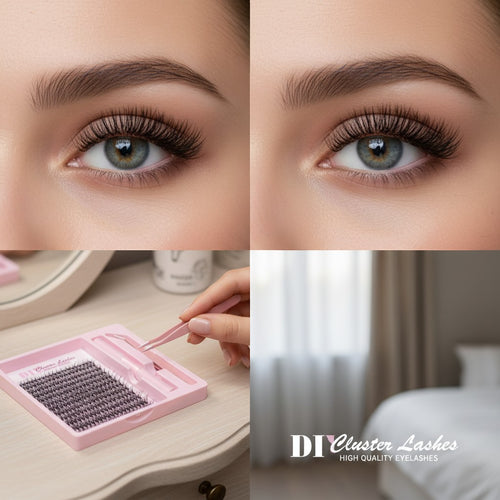 Aurapal Cluster Eyelashes Combo: DIY lash kit with multiple lengths for volume and definition. Includes tweezers and adhesive.