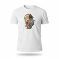 Aurapal white crewneck t-shirt featuring an artistic graphic of a woman in a headwrap with empowering affirmations.
