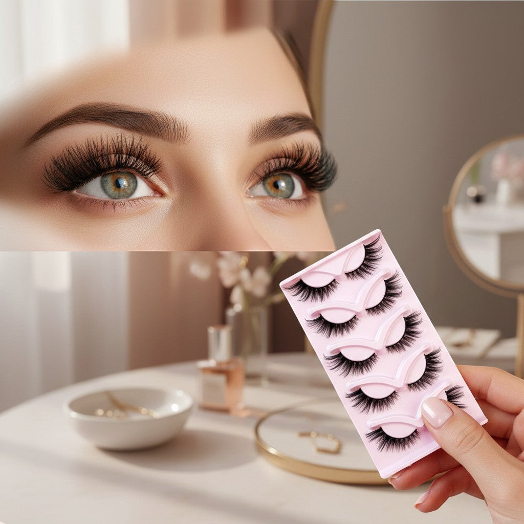 Aurapal Eyelashes 05 Oblique pairs, black, natural volume, lifted effect, reusable lash set.