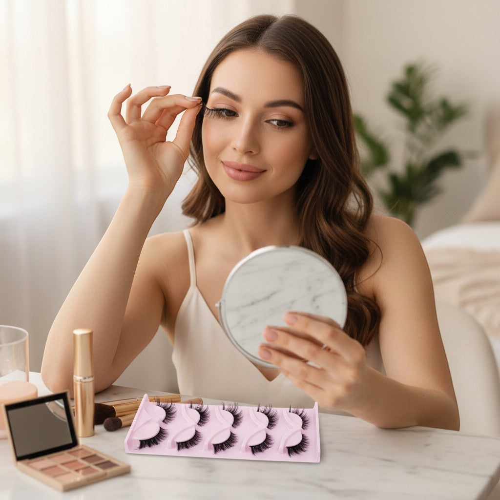 Aurapal Eyelashes 05 Oblique pairs, black, natural volume, lifted effect, reusable false lashes.