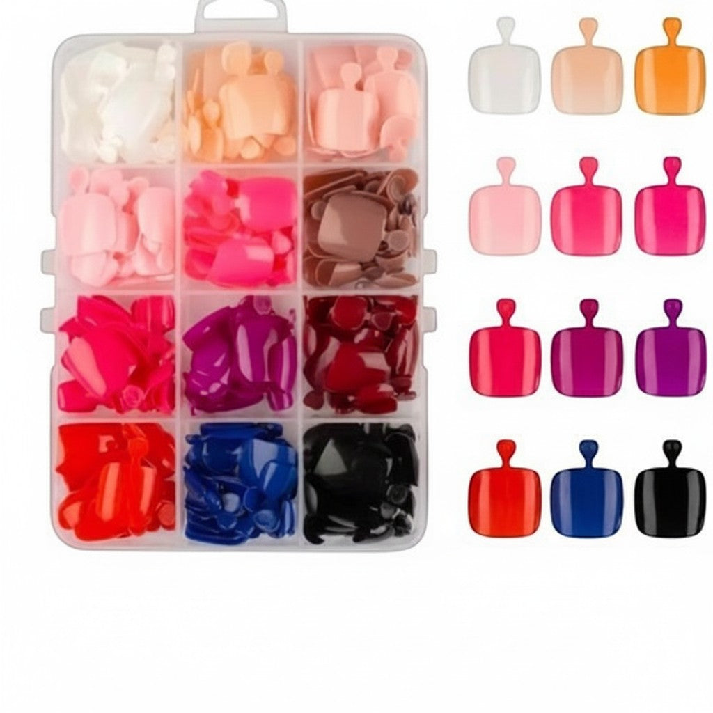 Aurapal Press Aura77 set of multi-colored square press-on nails in a clear storage organizer case.