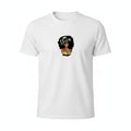 Aurapal white cotton crew neck t-shirt featuring a graphic print of a woman with an afro and gold crown.