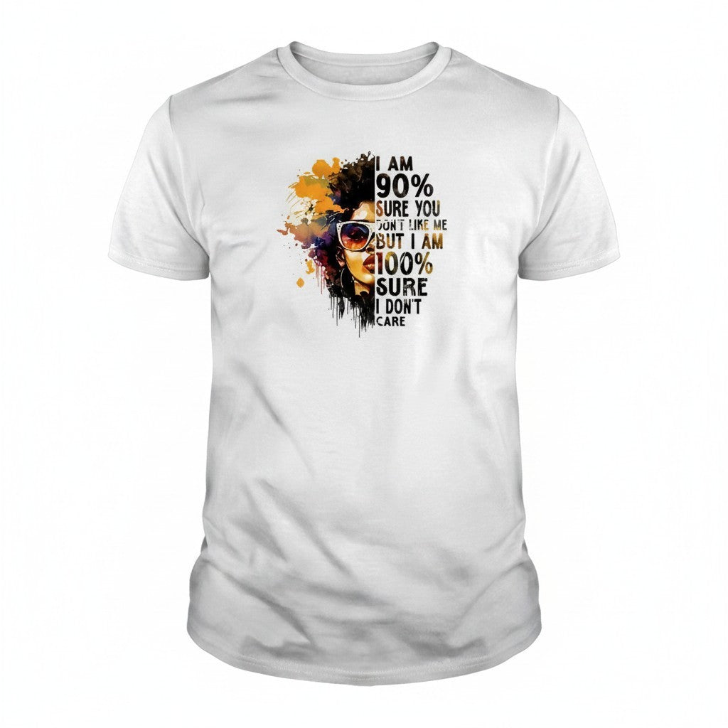 Aurapal white cotton crew neck t-shirt with a graphic print of a woman's face and bold text about confidence.