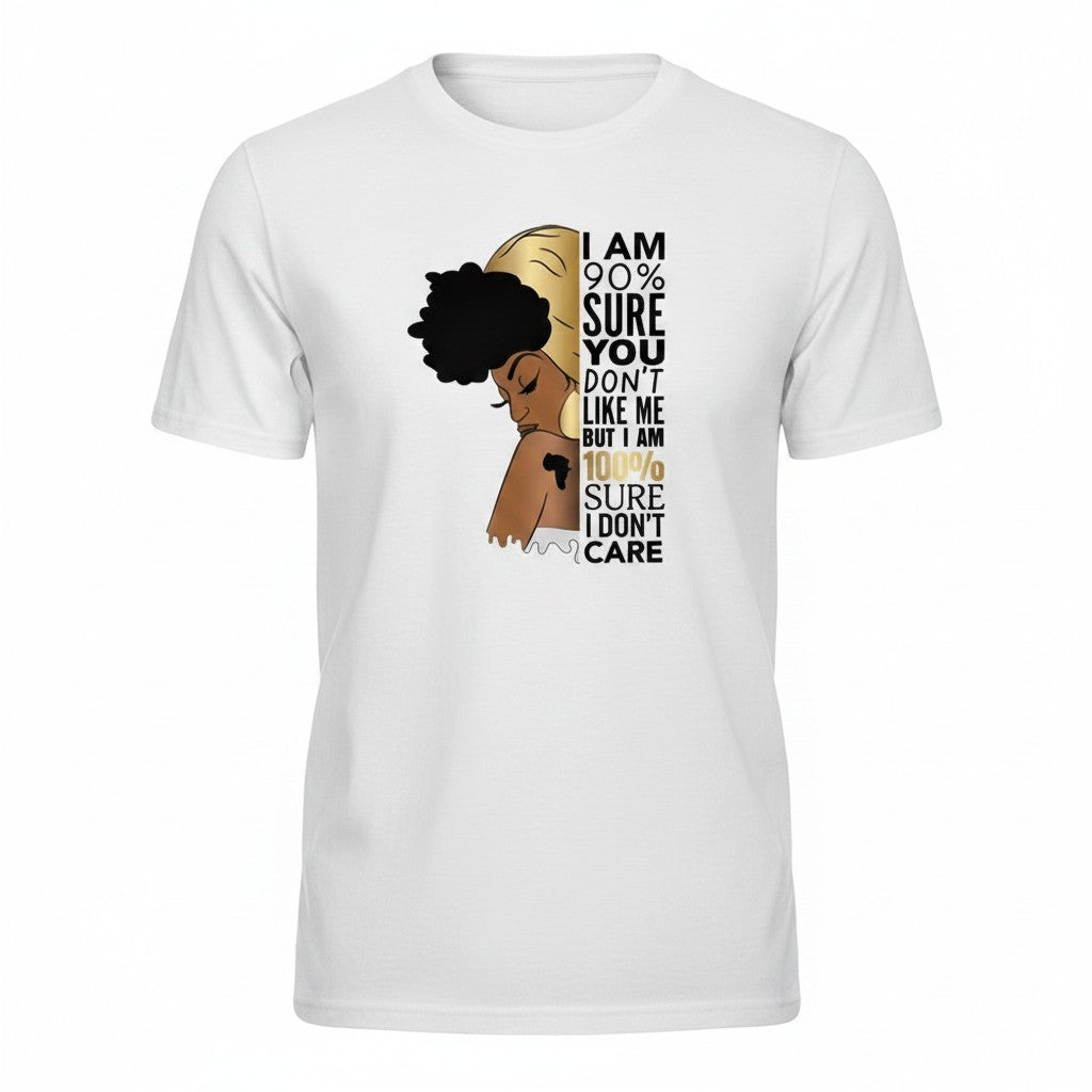 Aurapal white cotton crew neck t-shirt featuring a graphic illustration of a woman and an empowering quote.
