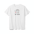 Aurapal white crewneck t-shirt with Work hard, stay humble, be kind script, heart, and bee graphic.