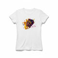 Aurapal white cotton t-shirt featuring a vibrant watercolor graphic of a queen with a leopard-print crown.