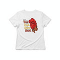 Aurapal white crew neck t-shirt featuring a graphic of a woman in a red headwrap with the text She has fire in her soul