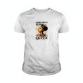 Aurapal white crew neck t-shirt featuring a graphic print of a woman in a crown with the text Hustle Like A Boss