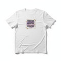 Aurapal white cotton crew neck t-shirt featuring a Positive Mindset graphic print with purple and gold accents.